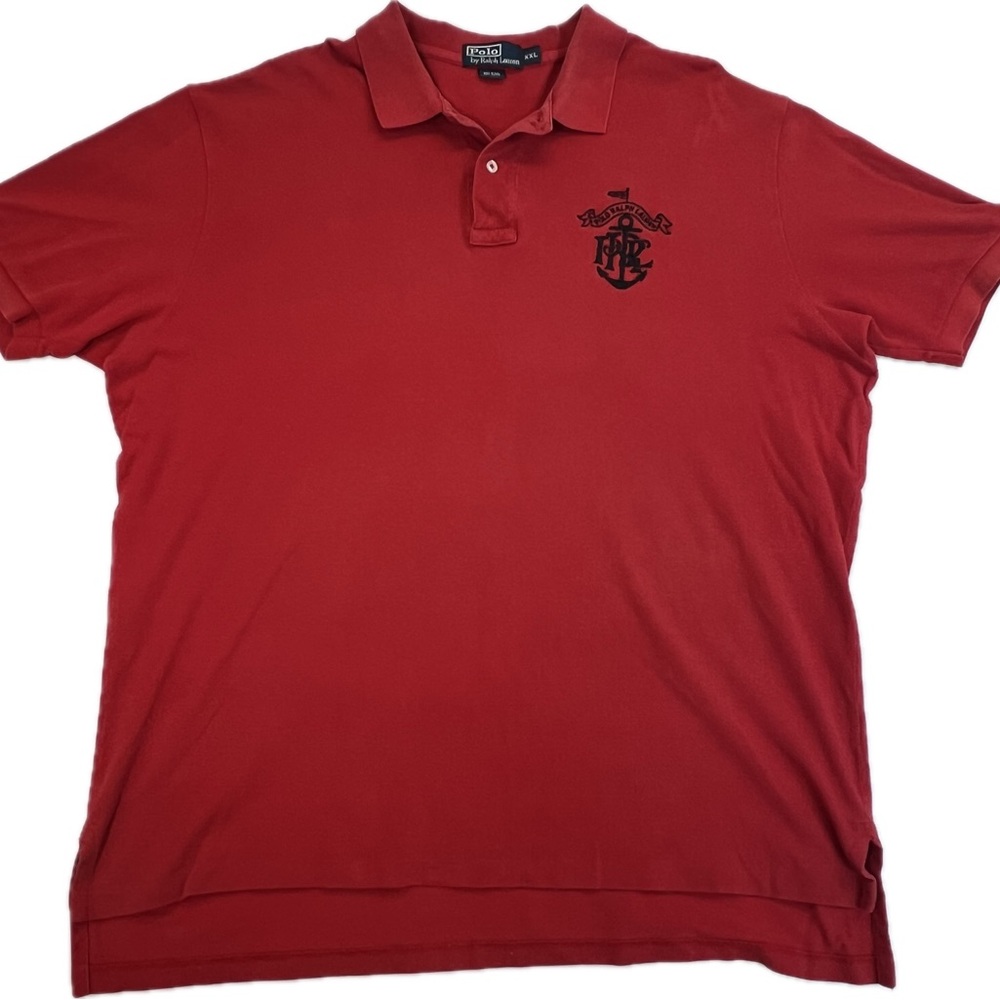 Ralph Lauren Polo Shirt Mens Red 100% Cotton Big Nautical Anchor Crest Sz XXL